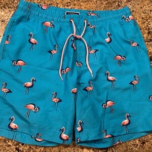 Club Room Turquoise Swim Trunks with Flamingo Design